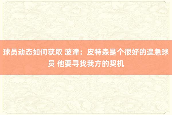 球员动态如何获取 波津：皮特森是个很好的遑急球员 他要寻找我方的契机