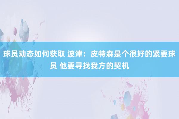 球员动态如何获取 波津：皮特森是个很好的紧要球员 他要寻找我方的契机