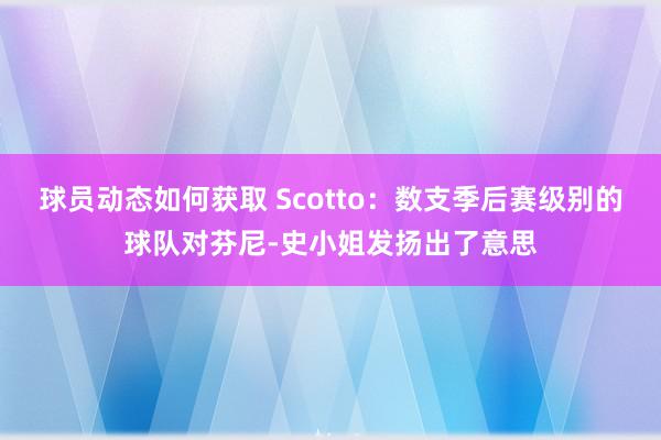 球员动态如何获取 Scotto：数支季后赛级别的球队对芬尼-史小姐发扬出了意思