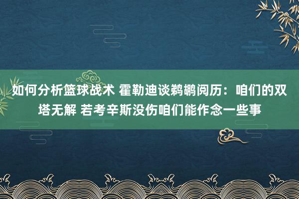 如何分析篮球战术 霍勒迪谈鹈鹕阅历：咱们的双塔无解 若考辛斯没伤咱们能作念一些事