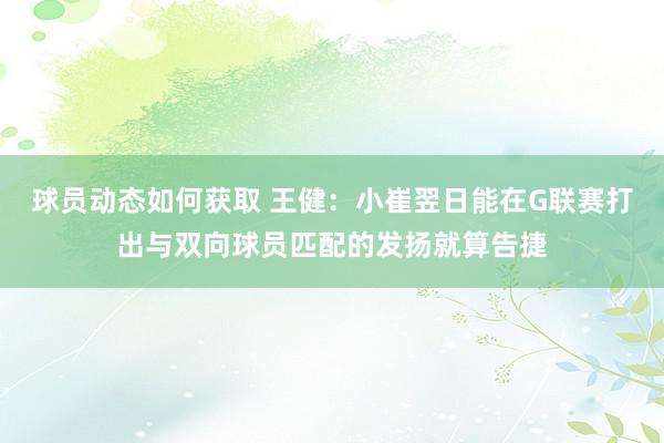 球员动态如何获取 王健：小崔翌日能在G联赛打出与双向球员匹配的发扬就算告捷