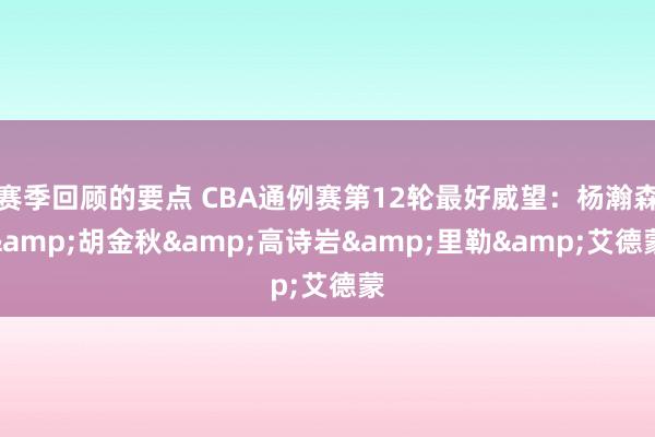 赛季回顾的要点 CBA通例赛第12轮最好威望：杨瀚森&胡金秋&高诗岩&里勒&艾德蒙