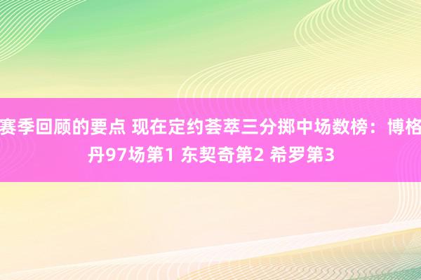 赛季回顾的要点 现在定约荟萃三分掷中场数榜：博格丹97场第1 东契奇第2 希罗第3